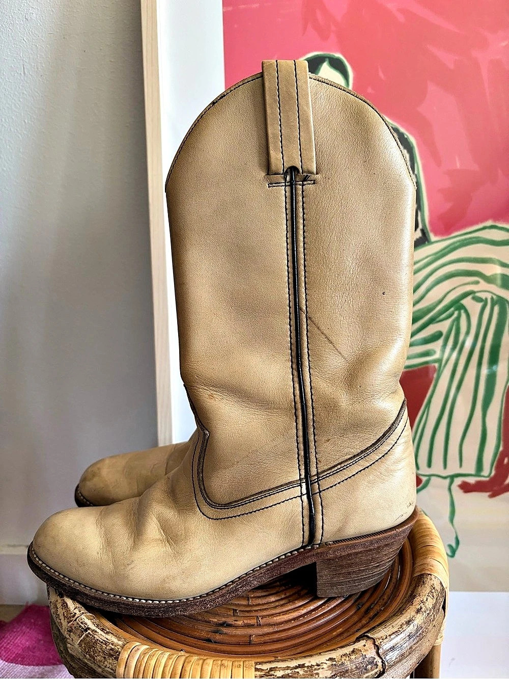 Vintage Dexter Western Heeled Boots in light tan